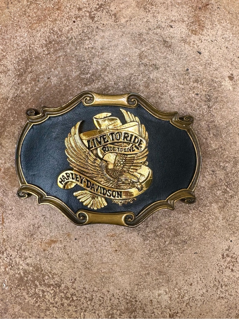 Harley-Davidson Black and Gold Eagle 'Live to Ride' Buckle